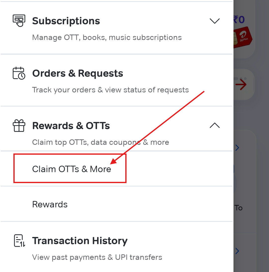 Airtel Thanks App Claim OTT Screenshot