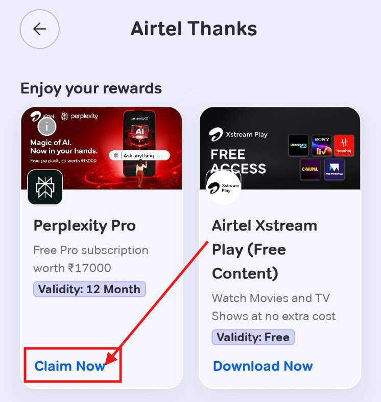 Airtel Thanks App Claim Now Screenshot