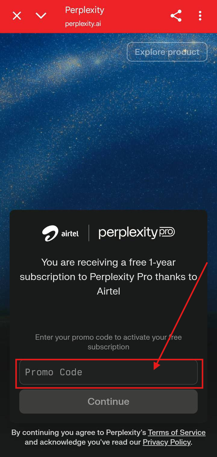 Airtel Perplexity Offer Application Screenshot