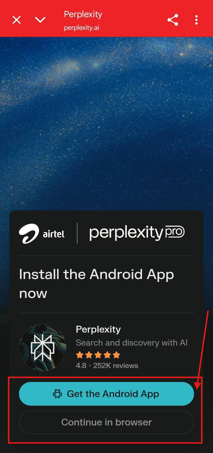 Airtel Perplexity Download App Screenshot